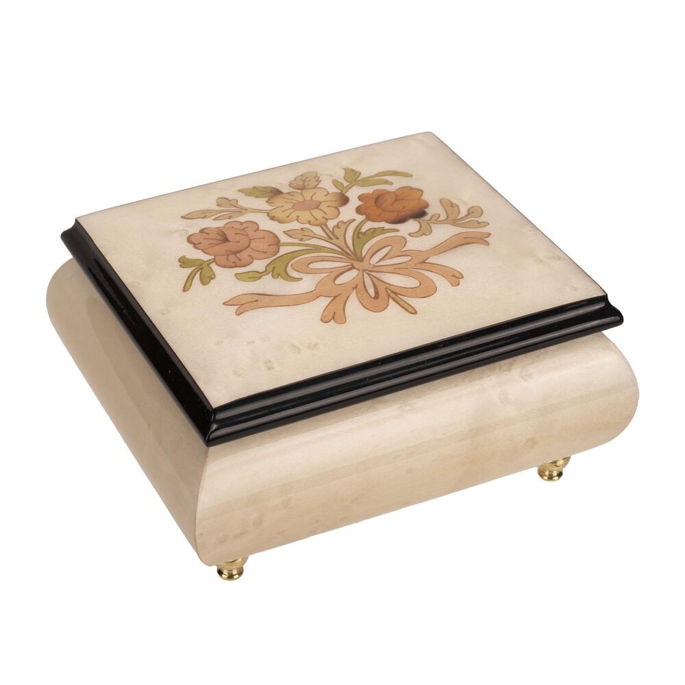 3281 Handcrafted Musical Trinket Jewelry Box White Italian Inlaid Wood